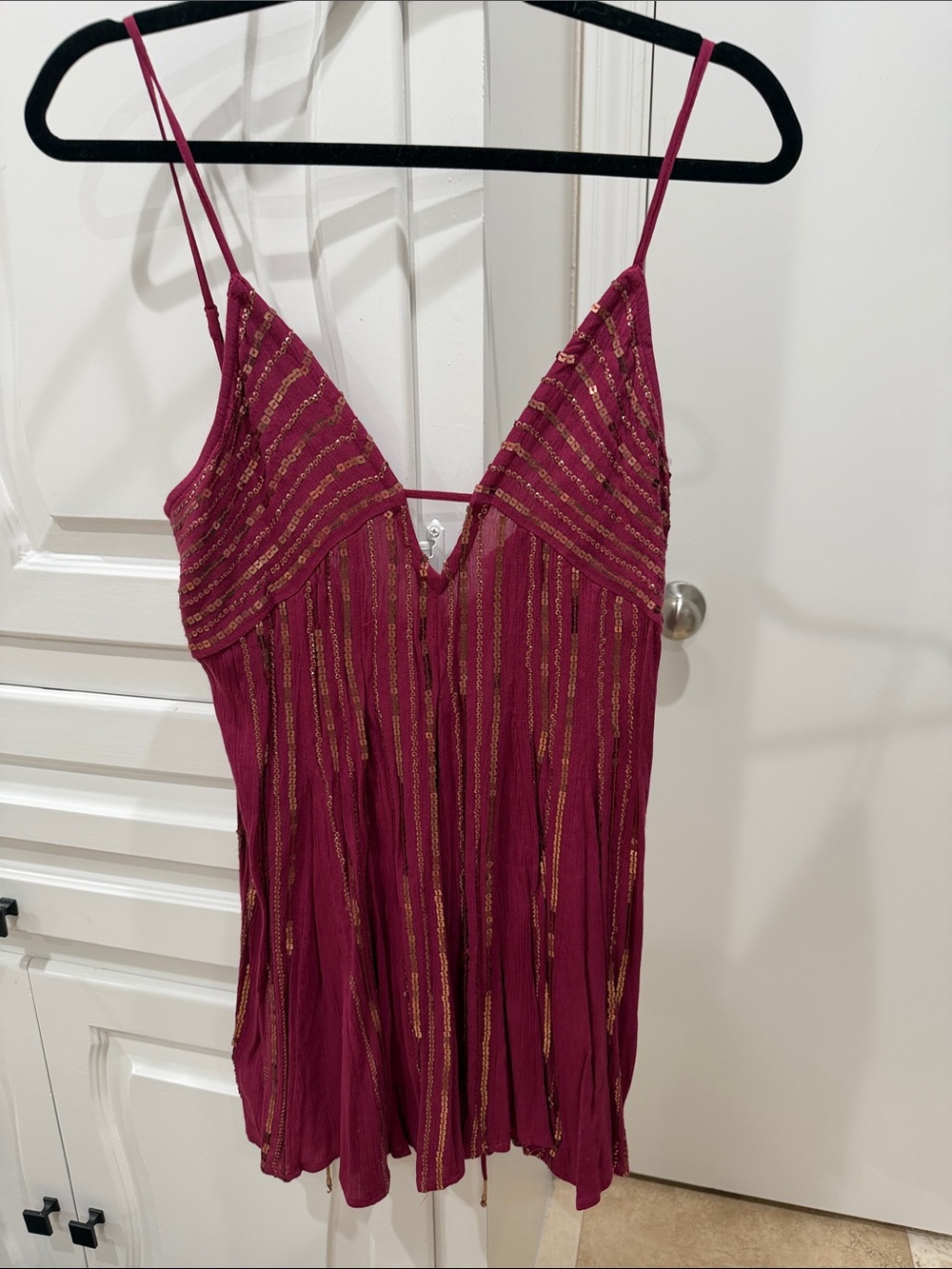Free People Berry Slip Dress with Gold Stripes